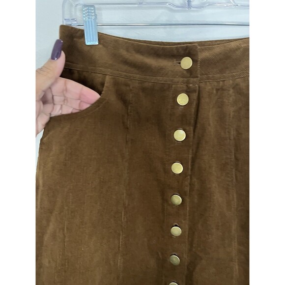 NWT Lulus Corduroy Midi Length Button Front Skirt Seasonal Feelings Brown Size S - Picture 9 of 13